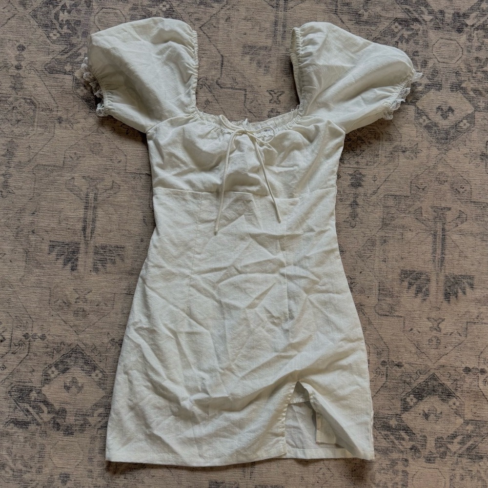 White Puff Sleeve Mini Dress
